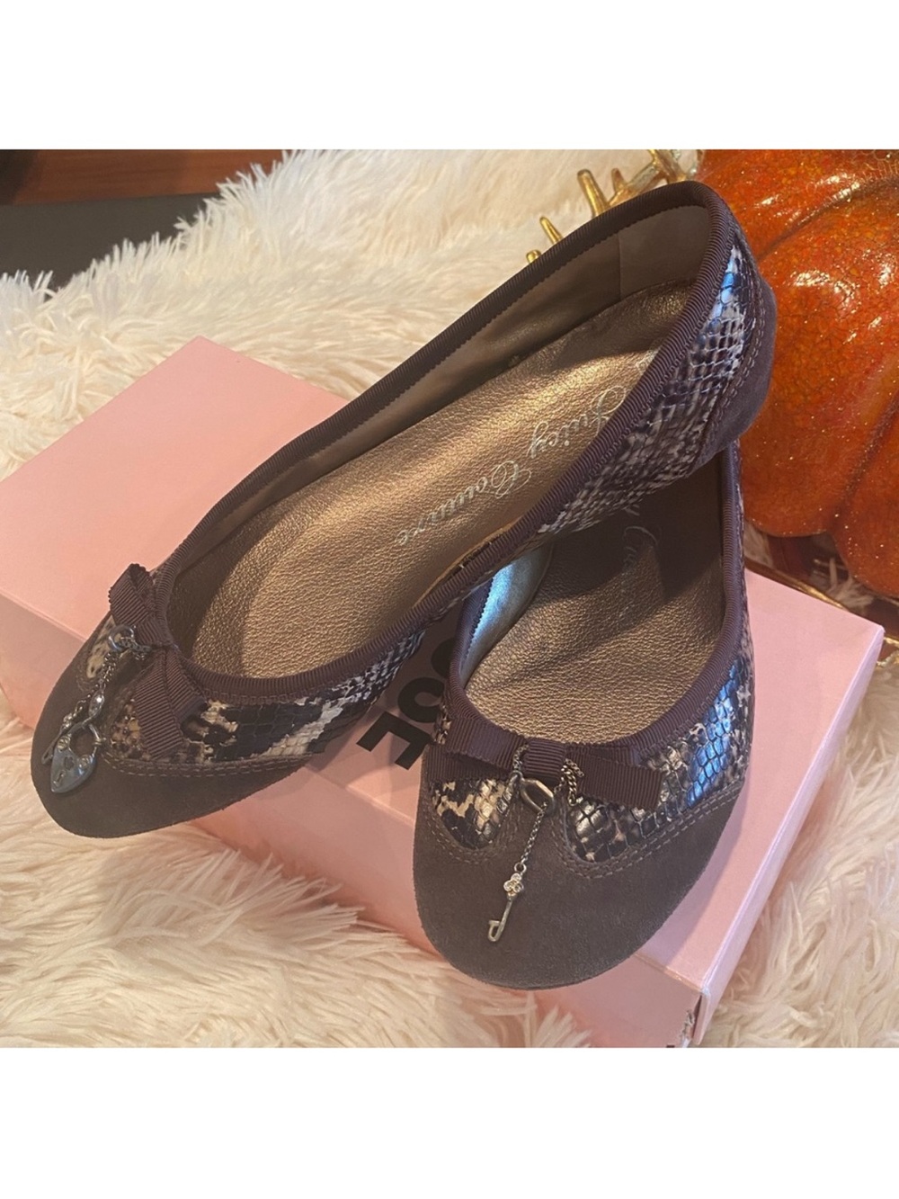 Women’s Dark Brown Snakeskin-Accent Ballet Flats